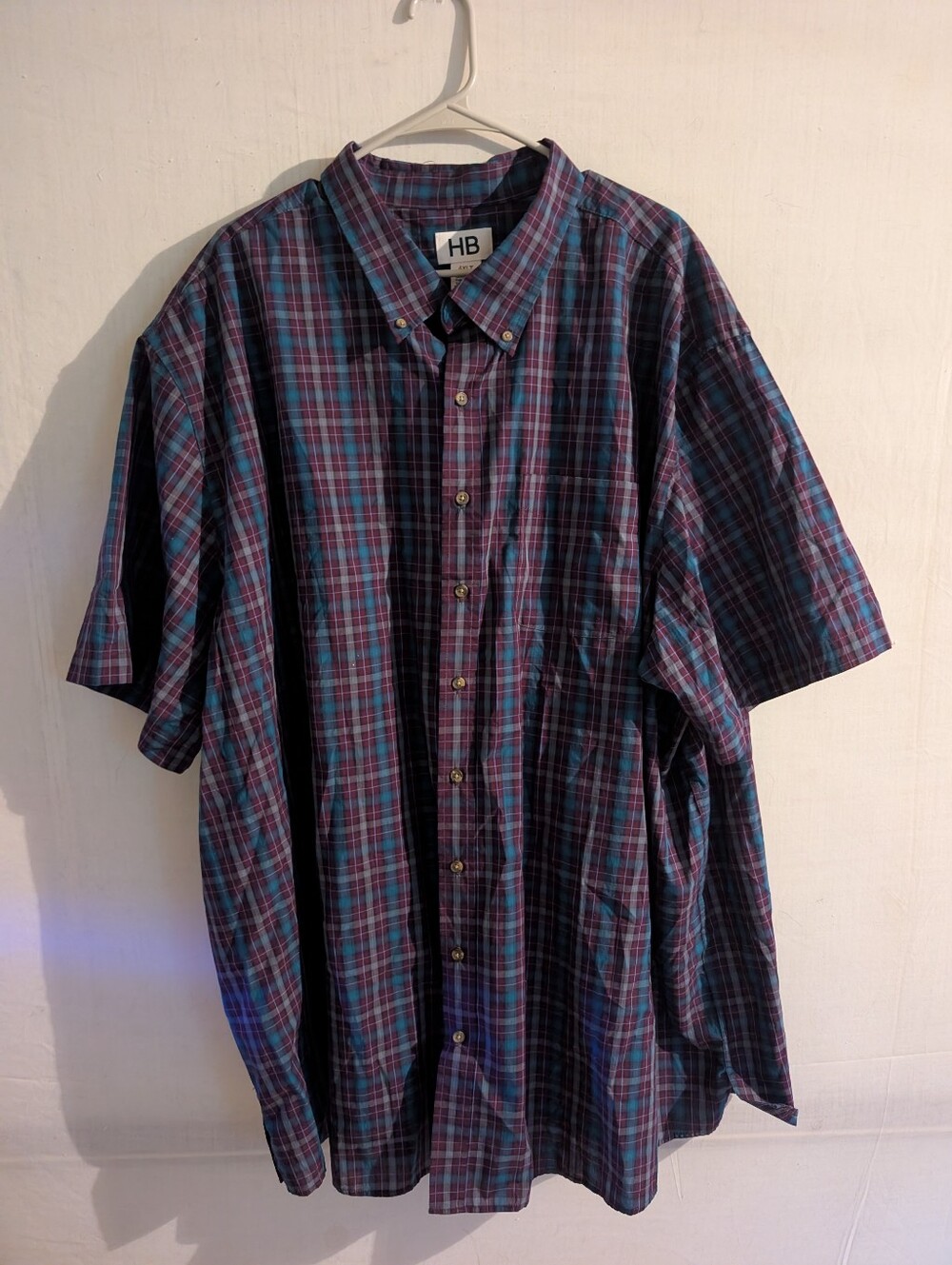 Harbor Bay Mens Shirt Blue Purple Plaid Button Down Short Sleeve 4XLT Tall